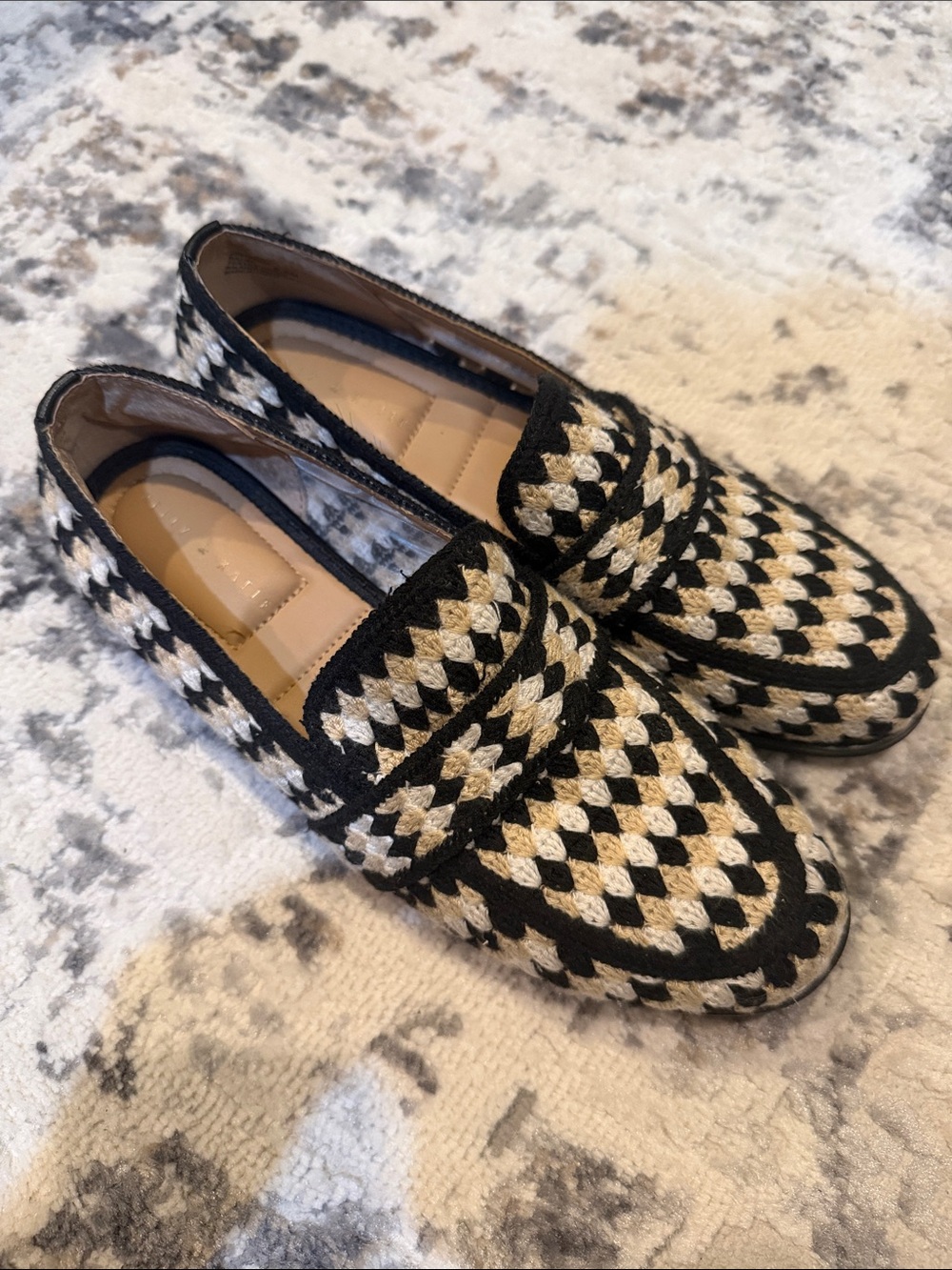 Kelly & Katie Black and Cream Woven Loafers